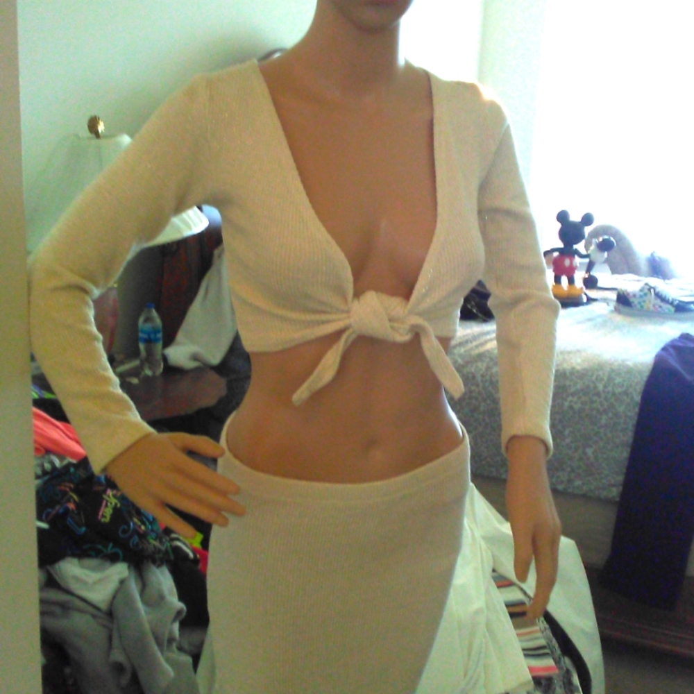 BNWT VINTAGE WHITE HOUSE BOUTIQUE 3 PC OFF WHITE/ GOLD SEXY SZ SMALL BY MARe' - Picture 1 of 12
